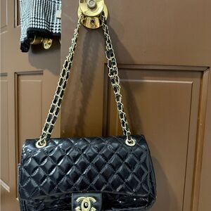 Chanel Black Patent Quilted Shoulder Bag